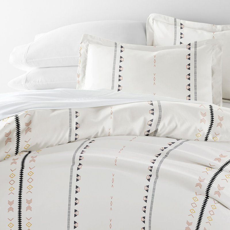 Duvet Cover Set Patterned Microfiber Ultra Soft Bedding in Natural Geo Lines, Queen Duvet Cover + 2 Standard Shams