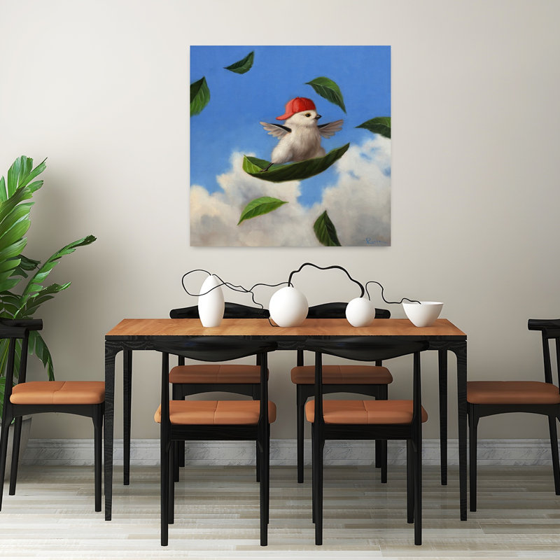 Vent, surfeur, oiseau, art urbain contemporain, H 32 po x l 32 po