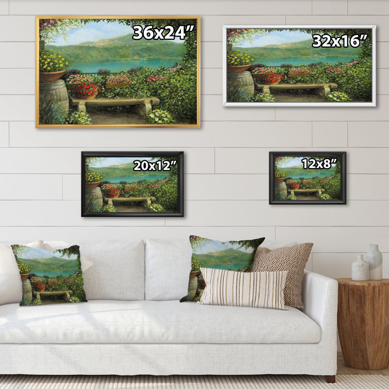 Vue sur le lac de Château Gandolfo - reproduction sur toile, H 8 po x l 12 po x P 1 po, Cadre flottant blanc