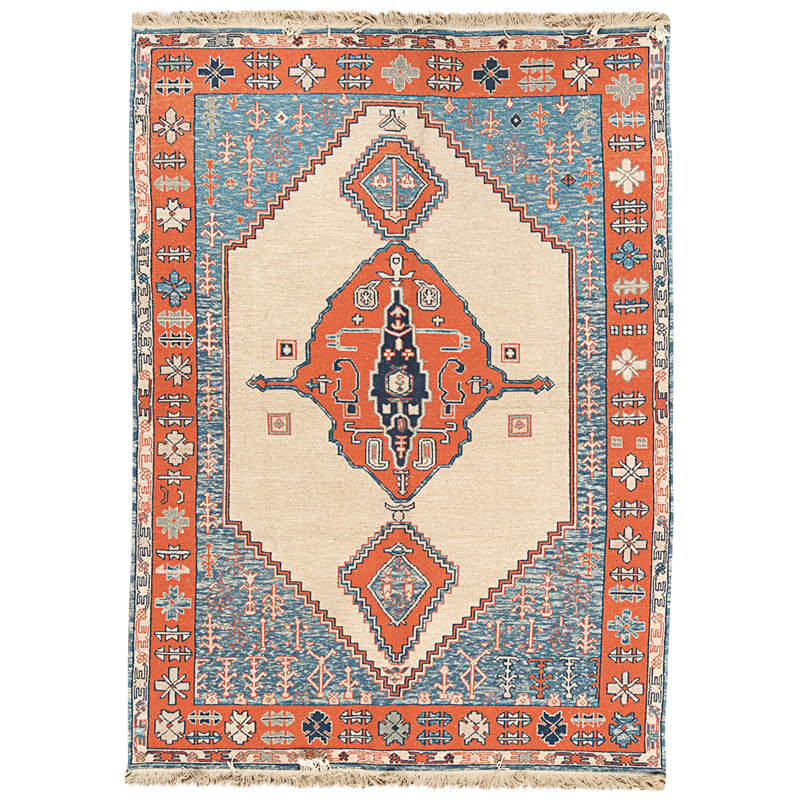 Tapis beige et rouge noué à la main de haute qualité