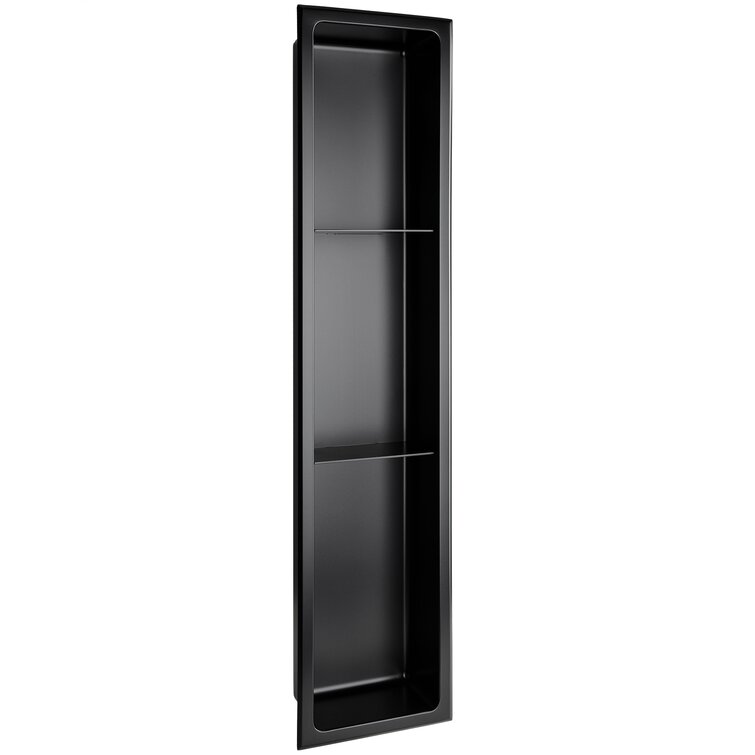 AKDY 12 in. W x 24 in. H x 4 in. D 18-Gauge Stainless Steel Double Shelf Bathroom Shower Wall NICHE in Matte Black