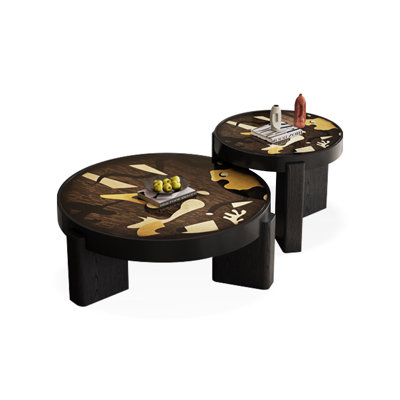 Black Solid + Manufactured Wood Round Coffee Table Sets