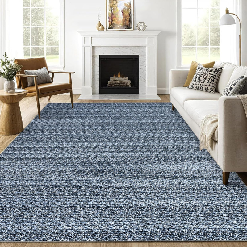 Tapis moderne à motif tressé et résistant aux taches avec envers antidérapant, Rectangulaire 8 pi x 10 pi