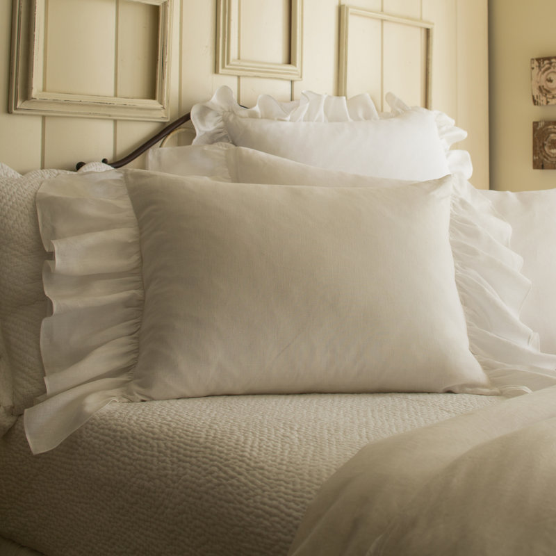 Verandah Linen Ruffled Sham, Standard, White