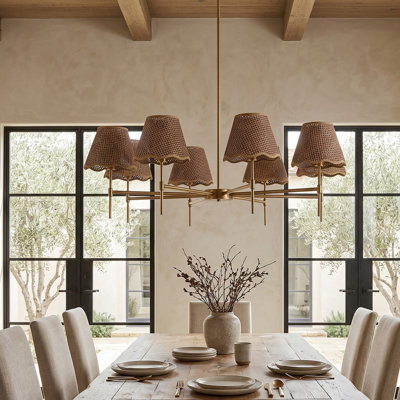 8-light Dimmable Gold Farmhouse-style Chandelier, 38" Bohemian Pendant Lamp, With Height Hanging Rod For Dining Room, Living Room