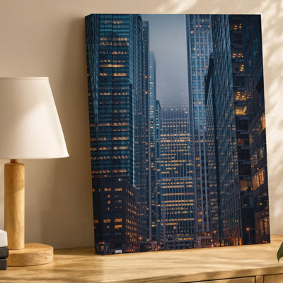 Canvas A Nighttime Urban Scene Showcasing A Striking View Of Skyscrapers Wall Art With A Mix Of Glass And Concrete Textures Adding Canvas Wall Art