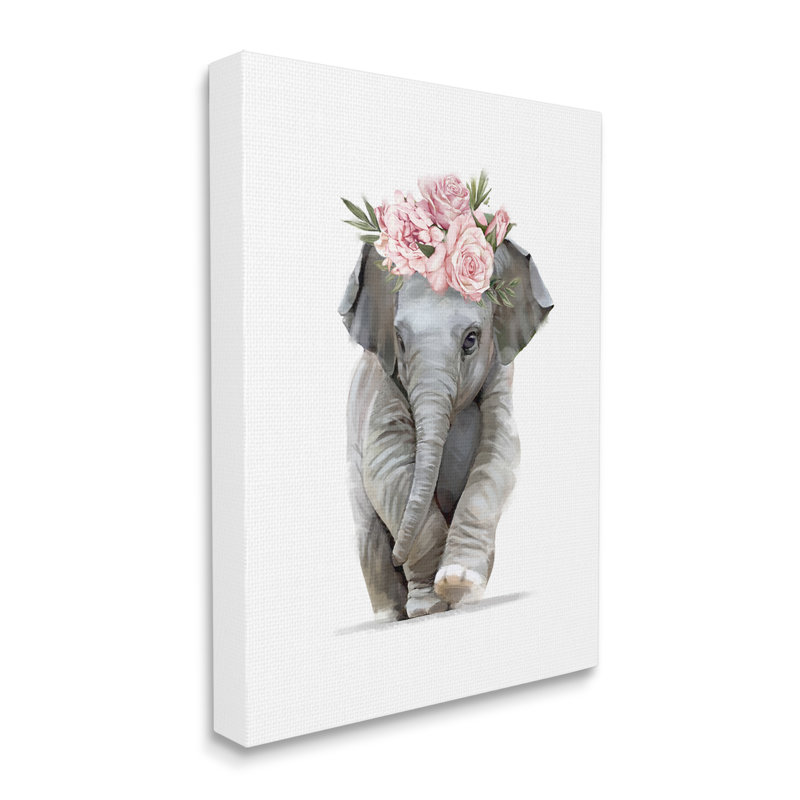 «Precious Rose Crown Baby Elephant Chic Florals» par Ziwei Li - impression, H 20 po x l 16 po, Toile tendue