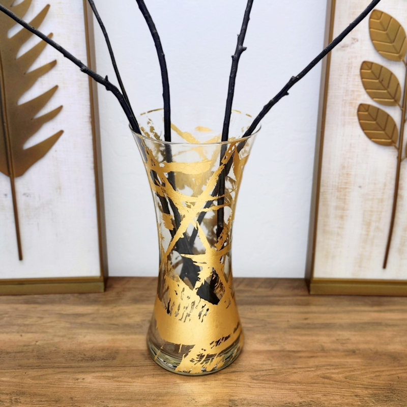Vase en verre doré massif, Transparent / Doré, Hauteur totale - 14,75 po