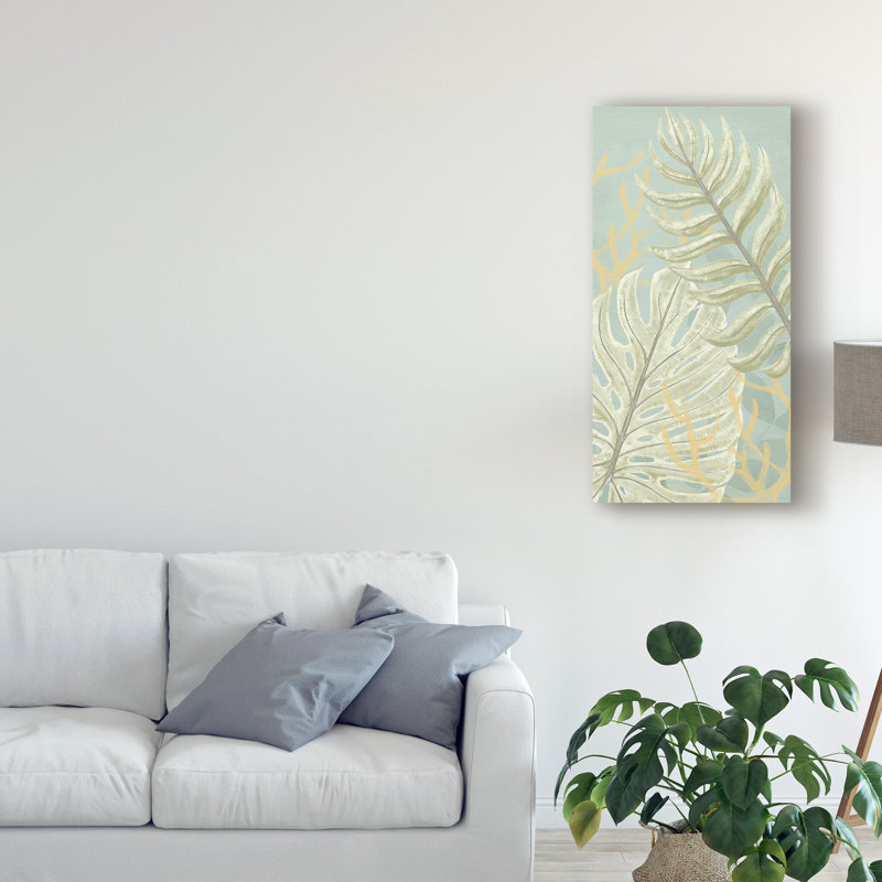 «Palm and Coral Panel I», reproduction de peinture acrylique sur toile tendue, H 32 po x l 16 po x P 2 po