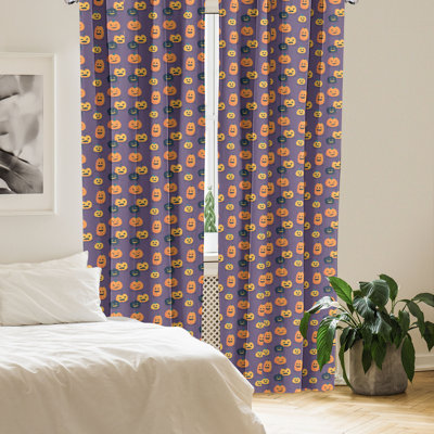 The Holiday Aisle® Halloween 4-Panel Curtains, Spooky Pumpkins Pattern, Orange and Violet