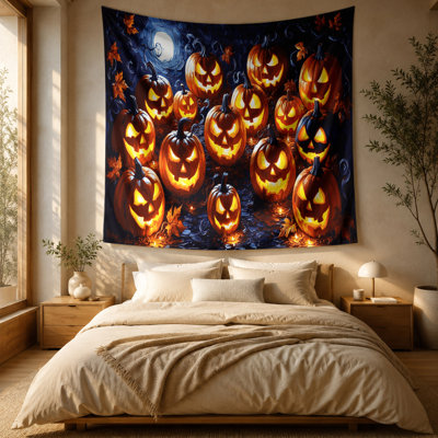 Tapisserie murale d'Halloween citrouilles-lanternes et citrouilles sculptées
