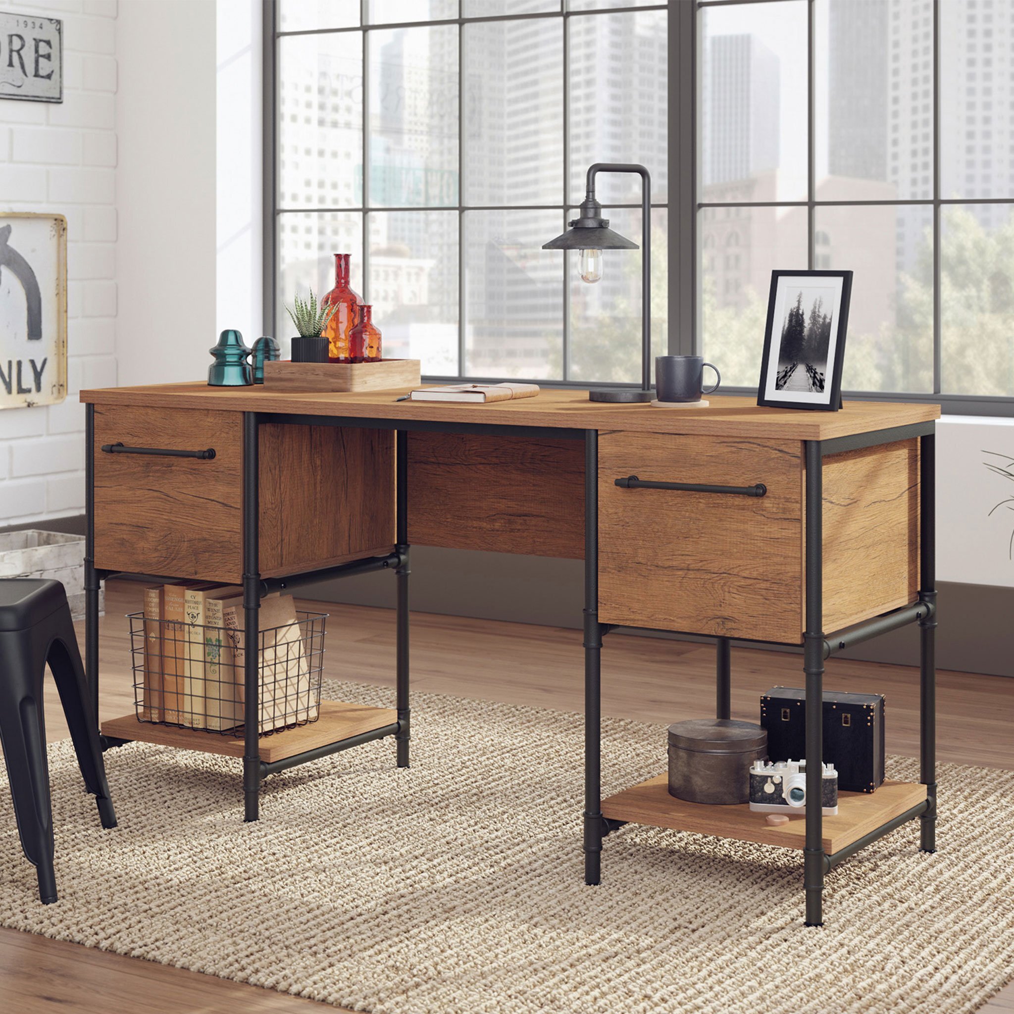 Oak on sale desk wayfair