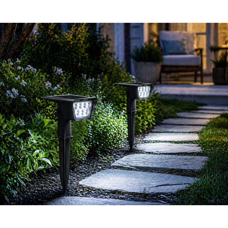 2-Pack Solar Powered Pathway Lights Dusk to Dawn 2 Modes, Cold White