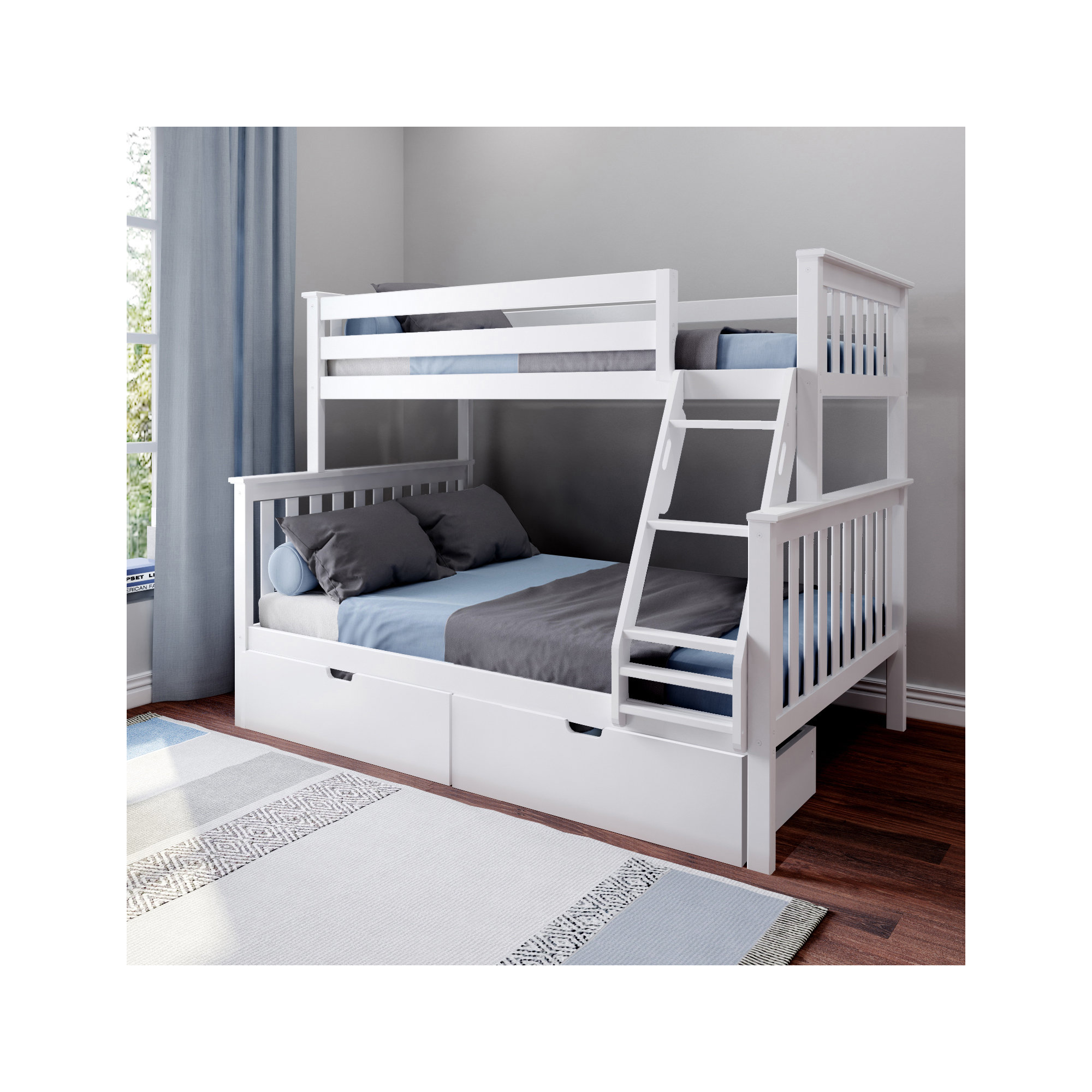 Bolles Kids Bunk Bed with Drawers, Twin over Full, White
