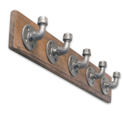 Handmade Industrial Pipe Hook, 19.7 x 4.3 x 3.5 inches | 100% Spruce Wood and Metal Construction | Wall-Mounted Design with 7.2 lbs Bearing Capacity | Stylish Walnut and Black Finish for Home or Office