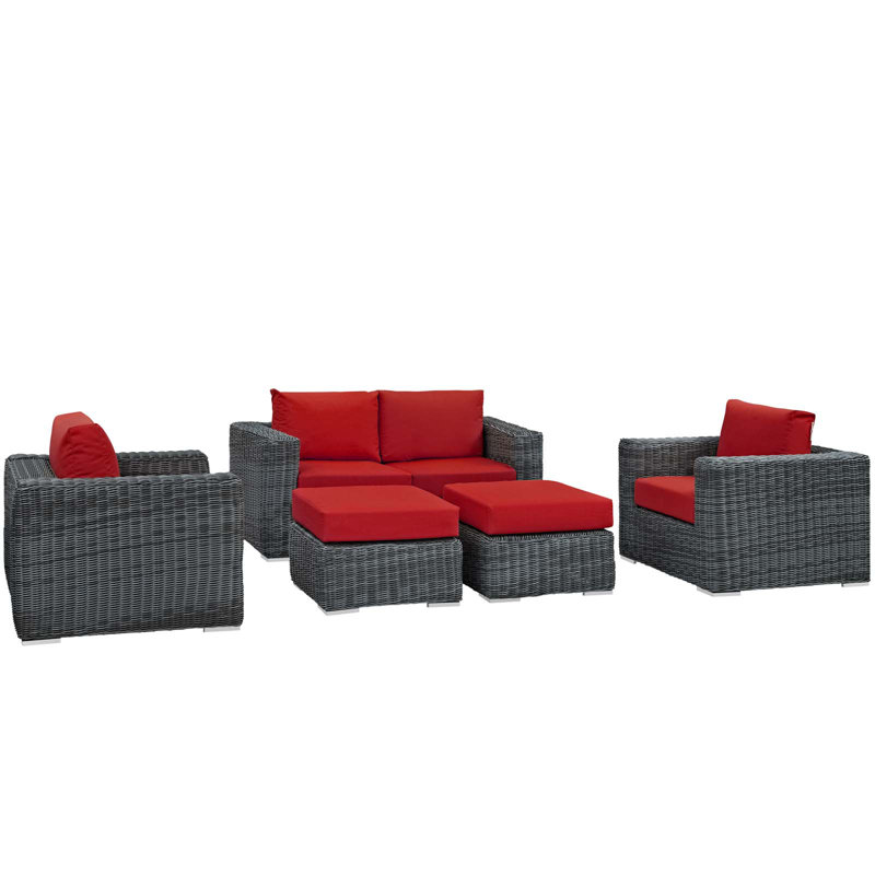 Ensemble modulaire de patio d'extérieur 5 pièces Modway Invite, Toile Sunbrella® rouge Jockey