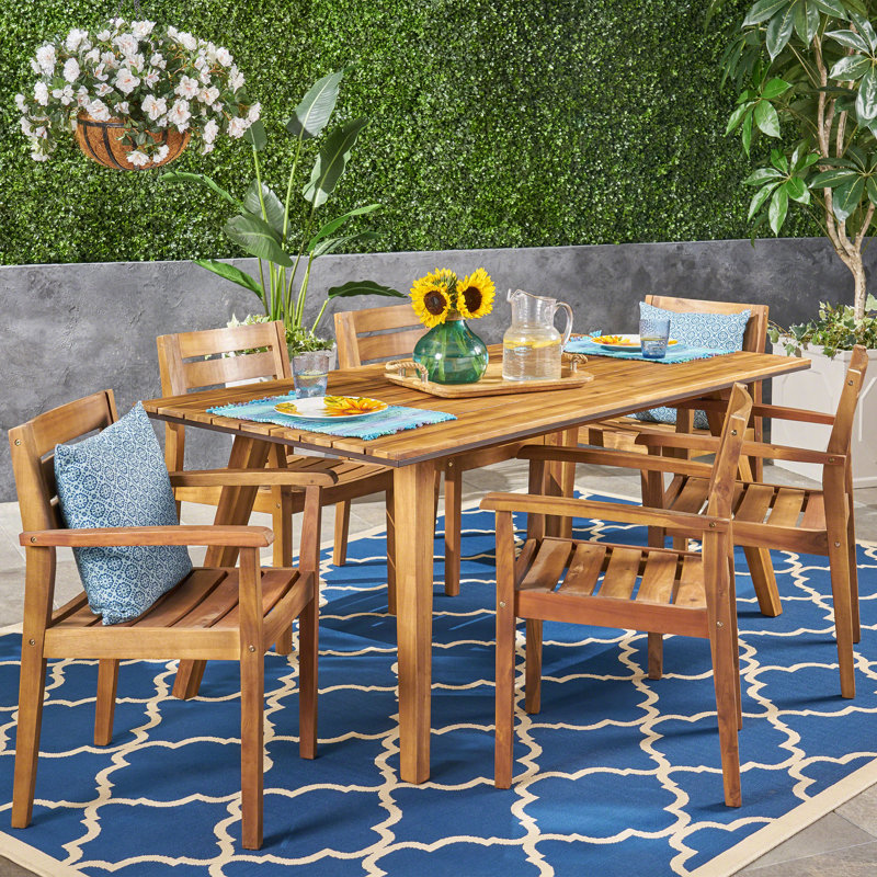 Graham 6 - Person Acacia Solid Wood Patio Dining Set Rectangular Table