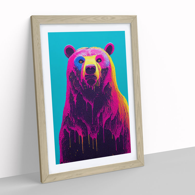 Splashed Bear No.4 Abstract - Wall Art, Oak Framed, 64cm H x 46cm W x 2cm D, Oak Framed