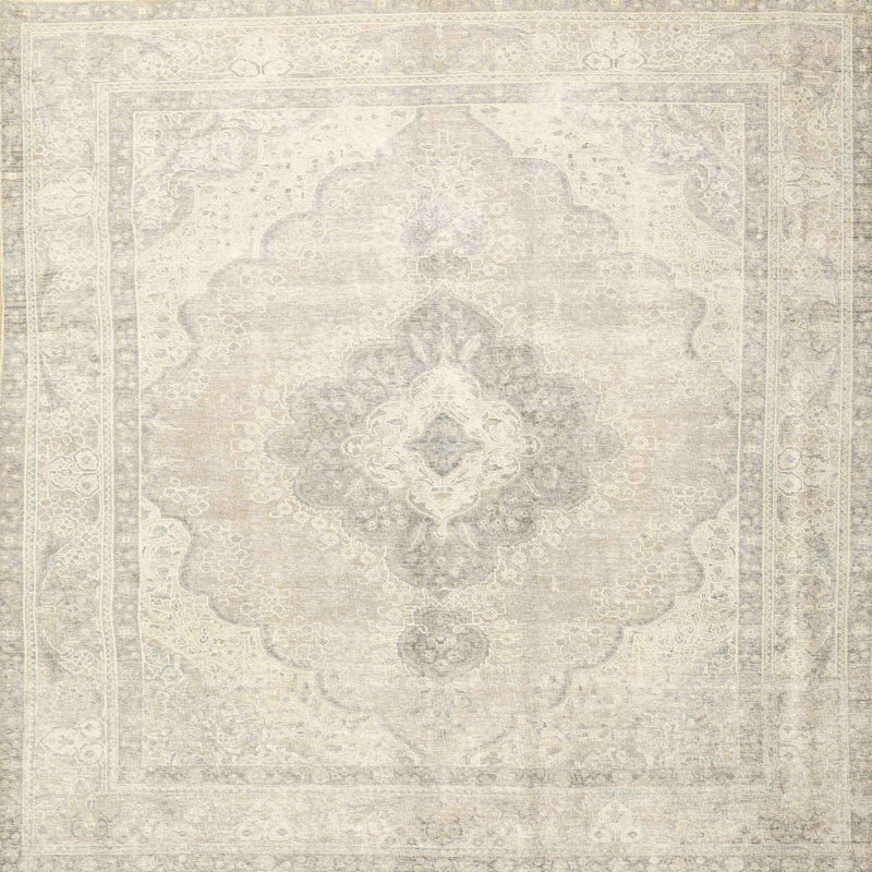Tapis beige/gris traditionnel Latt, Carré 5 pi