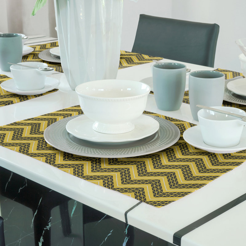 Stephenie Polyester Geometric Rectangle Placemat, Yellow, Cotton