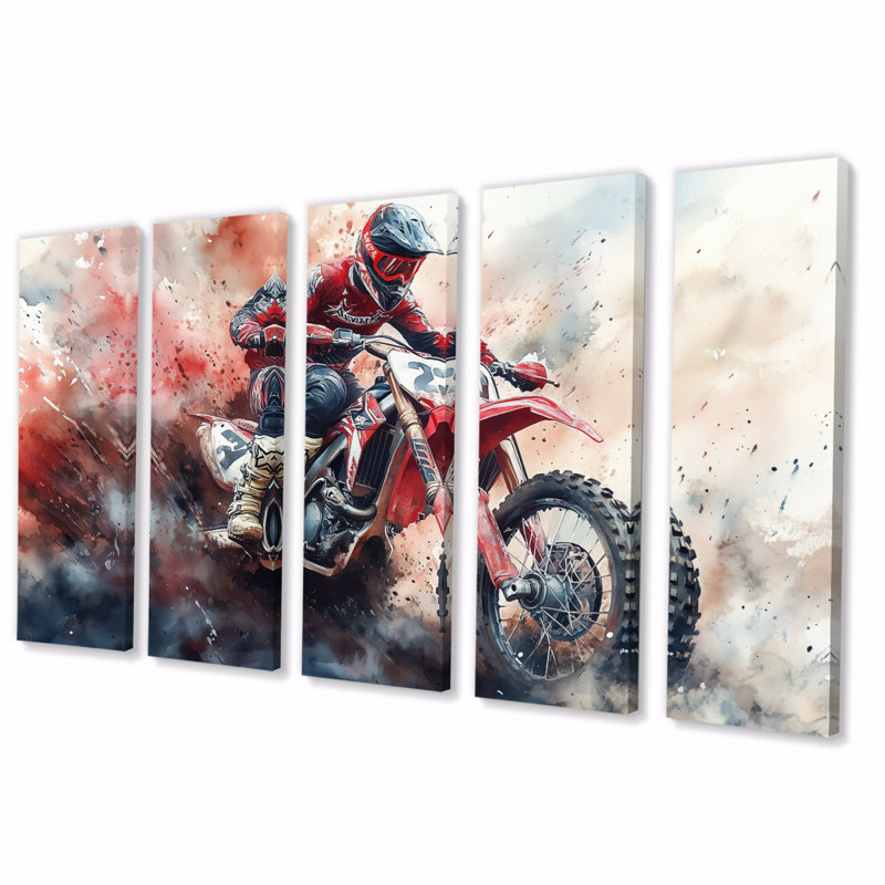 «Red Moto X Mayhem Accents With Black II», ensemble d'art mural sur toile, H 28 po x l 60 po
