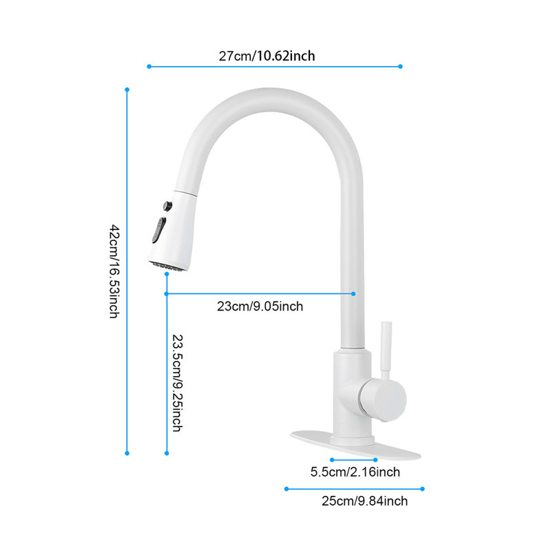 Kitchen Faucet With Pull Out Spraye, White