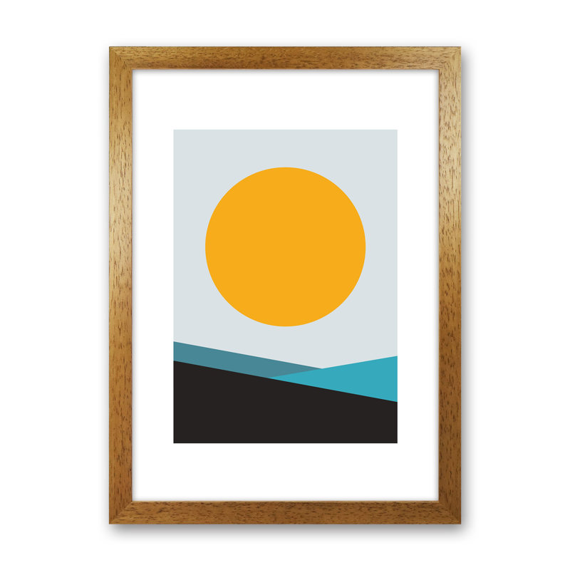 Mita Teal Big Sun N6 by Pixy Paper - Print, Oak Framed, 42cm H x 29.7cm W x 3cm D