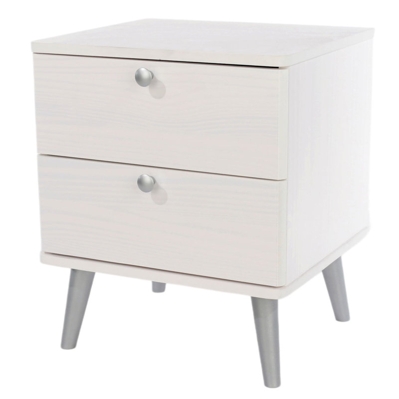 Augusta Curve 2-Drawer Bedside Table, White Wash