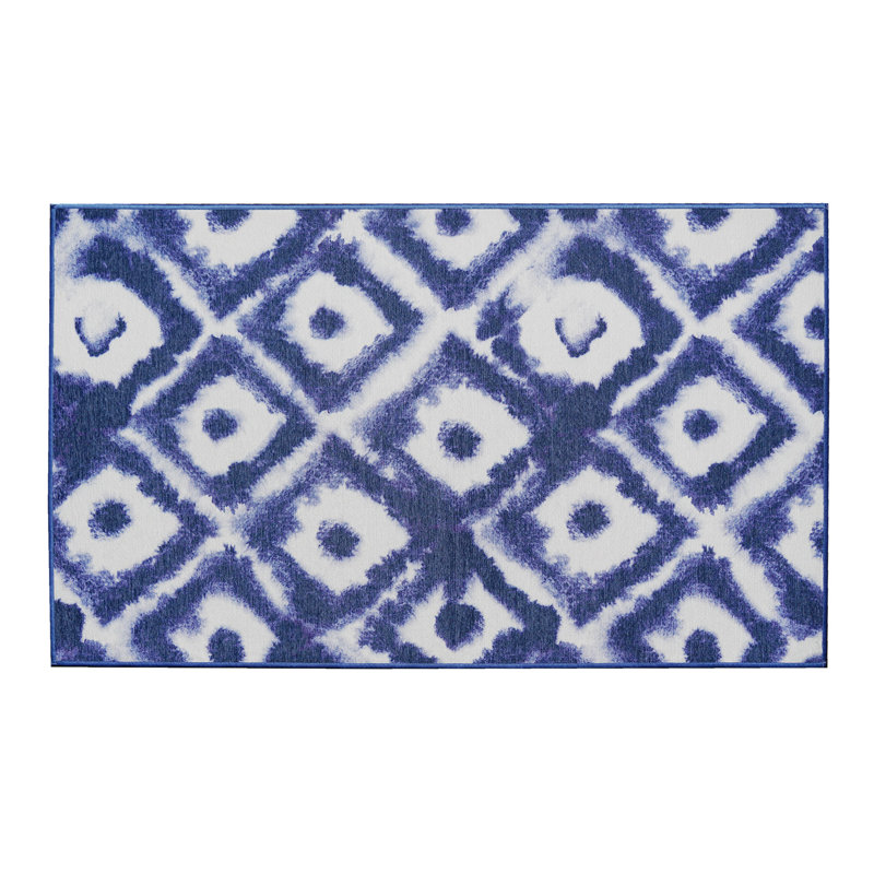 Tapis lavable à motif géométrique losange bleu lavable 3 x 5, Rectangle 3 pi x 5 pi