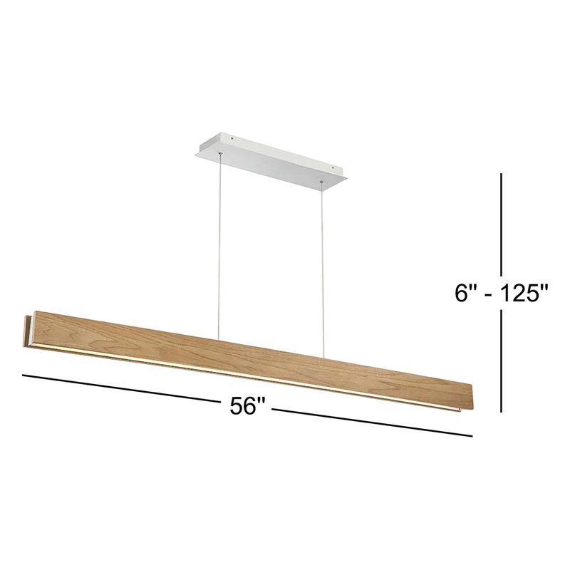 Luminaire suspendu carré à 1 lumière DEL Drift, Noyer foncé, H 3 po x l 56 po x P 2 po