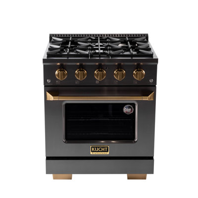 KUCHT 30 in. 4.2 cu. ft. 4-Burners Dual Fuel Range for Propane Gas in Gemstone + Wall Mount Range Hood
