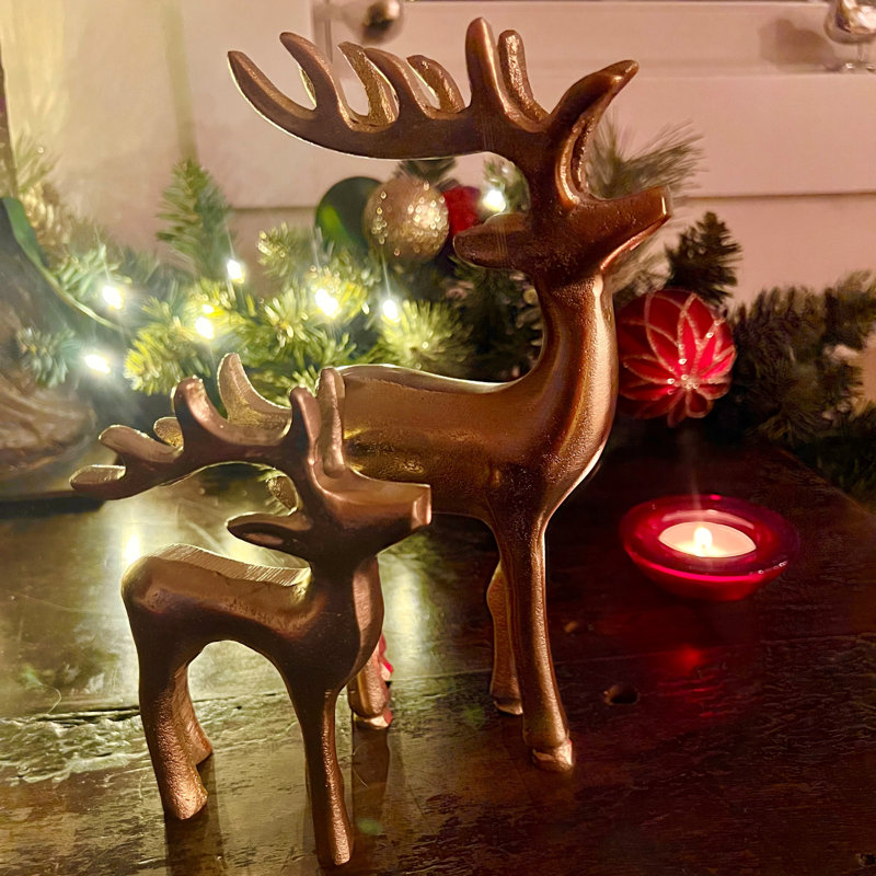 2 Piece Rustic Reindeer Figurines, 8.25 Inches