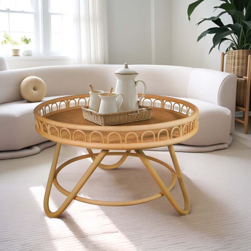 Rattan Coffee Table, 19.3"H x 31.9"L x 31.9"W