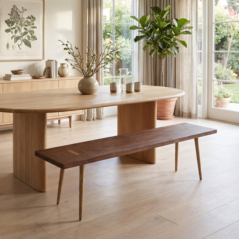 Table de salle à manger en bois massif avec pieds en métal, Noyer