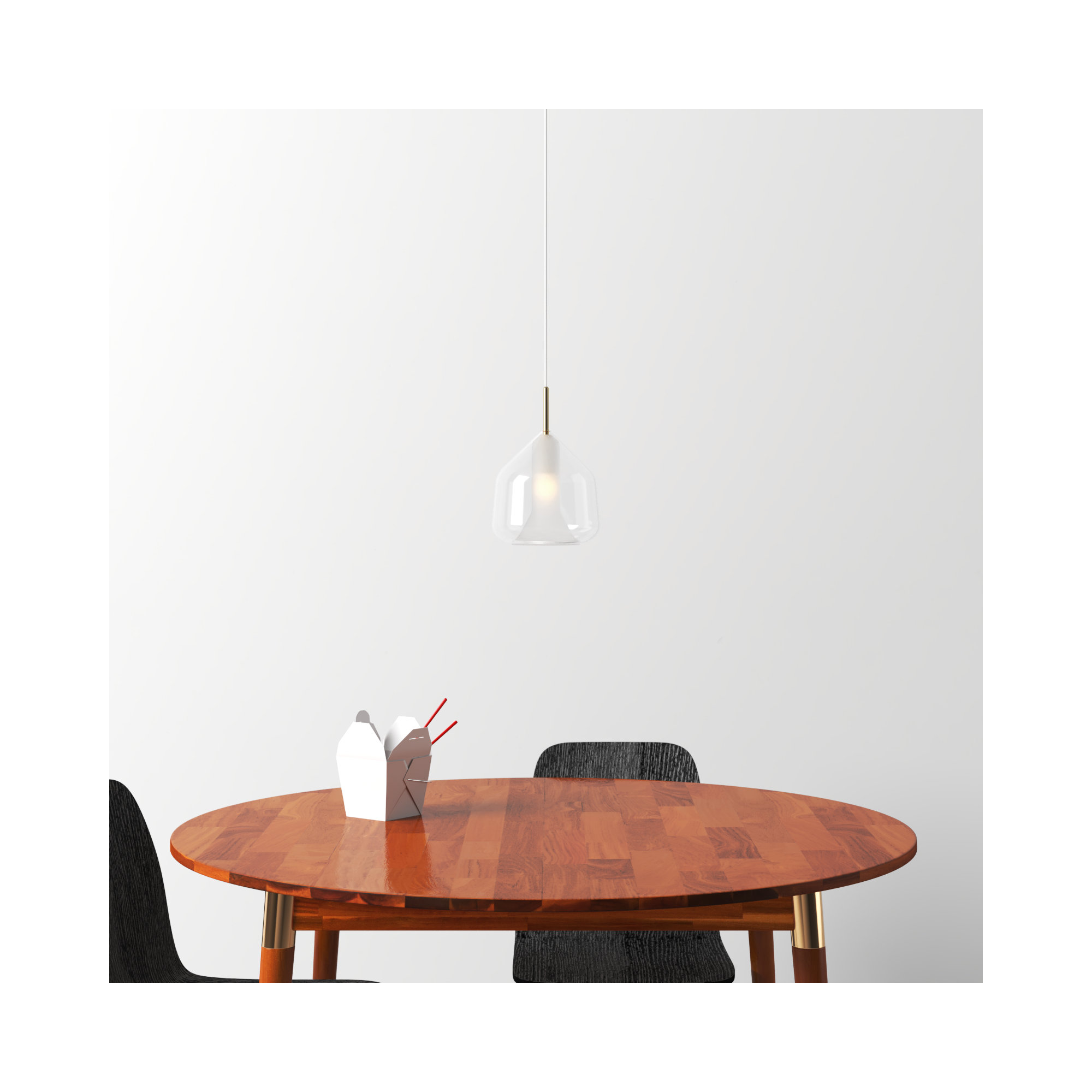 Ryia Single Light Glass Steel Dimmable Pendant, Clear, Satin Brass