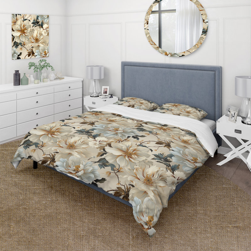 Antique Autumn Floral Elegance - Ensemble de housse de couette floral - Polyester en microfibre