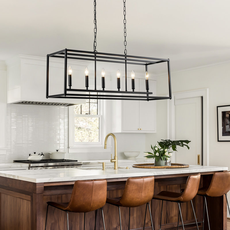 Lustre linéaire pour îlot de cuisine à 6 lumières Entrekin