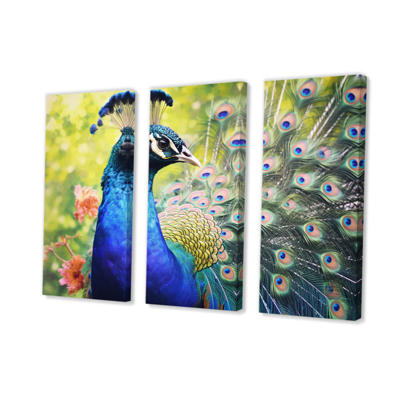 Paon vibrant I 3 pièces, H 32 po x l 48 po x P 1 po