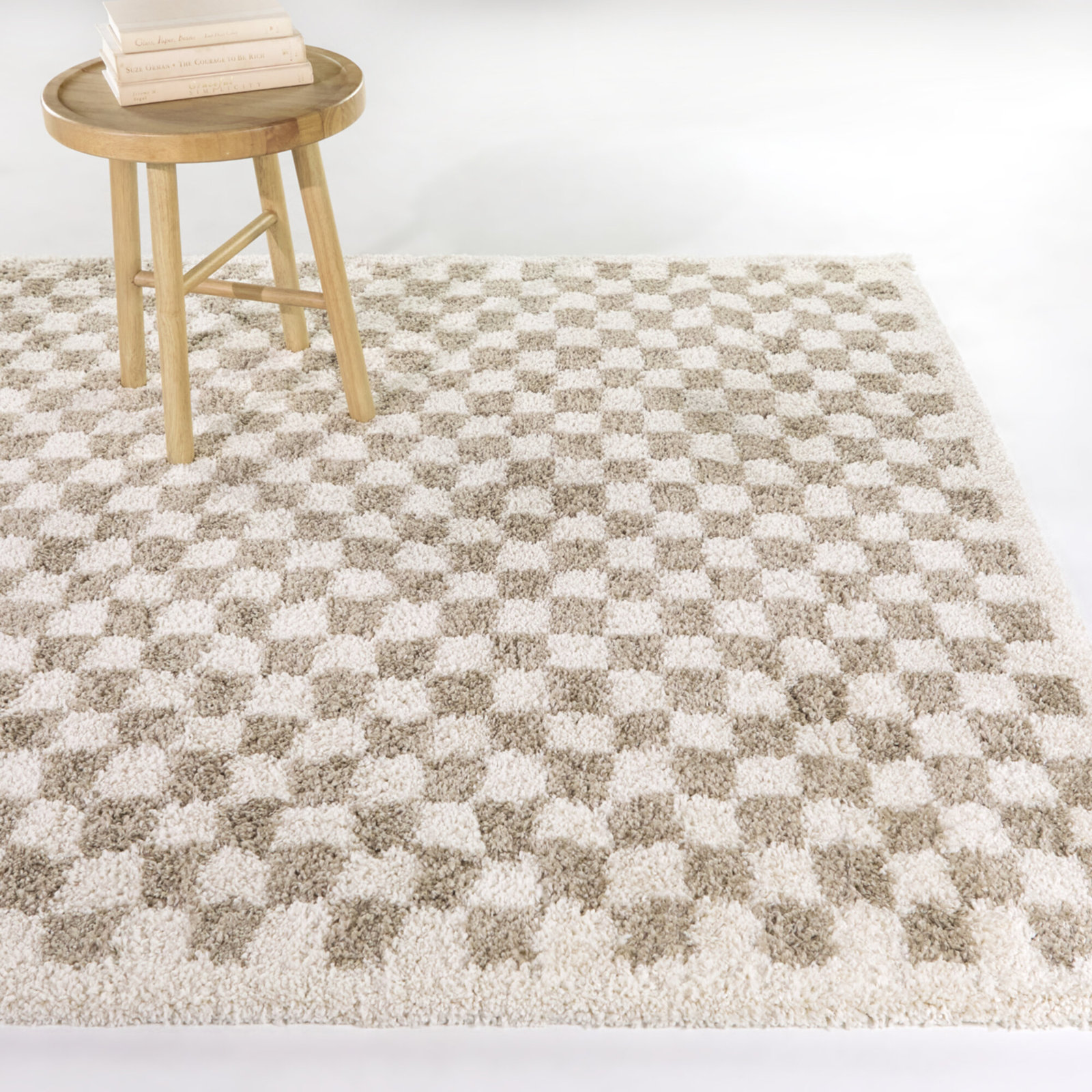 Walker Beige Checkered Shag Rug, Rectangle 5'2" x 6'11"
