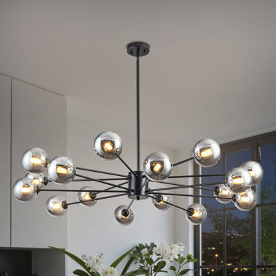 12/16 - Lustre globe en verre gris fumé clair Spoutnik Chandeliers Lustre de vestibule Lustre de cuisine moderne