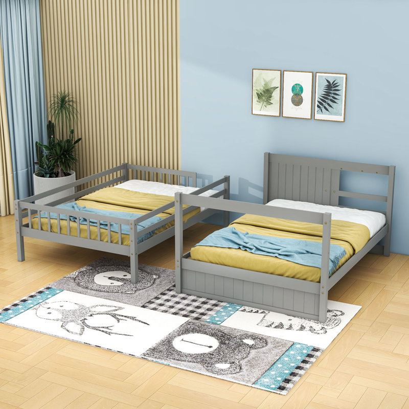 Gerge Full over Full Bunk Bed with Built-In Stairs , Trundle Bed Included, Gray