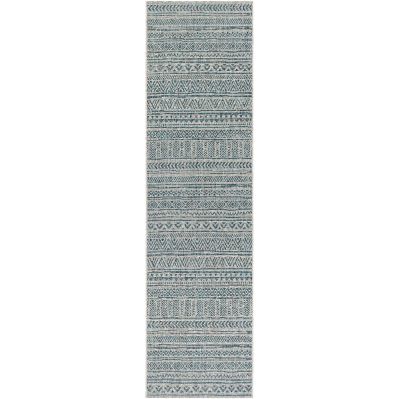 Tomas Southwestern Machine Woven Aqua/Gray Area Rug, Runner 2'7" x 10'