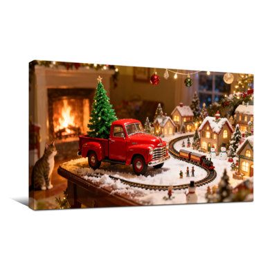 Scène de Noël avec camion rouge et train