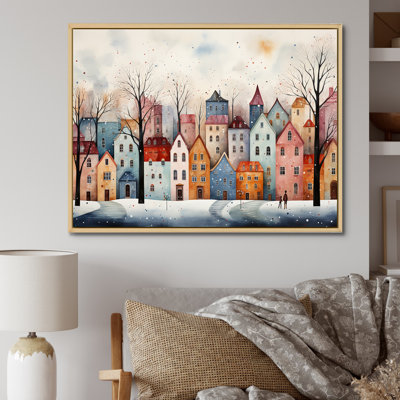 Multicolor Frosty City In Winter III - Art mural paysage d'hiver