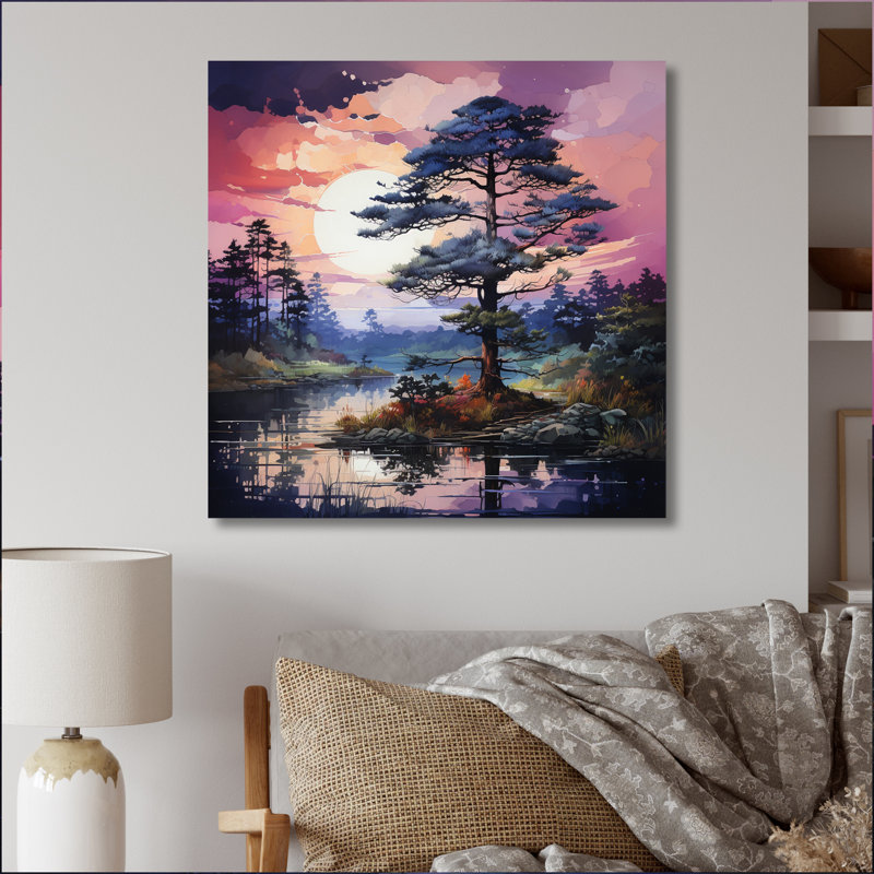 Pine Tree Majestic Twilight - Lakes & Rivers Wall Art Prints, H 16 po x l 16 po, Toile tendue
