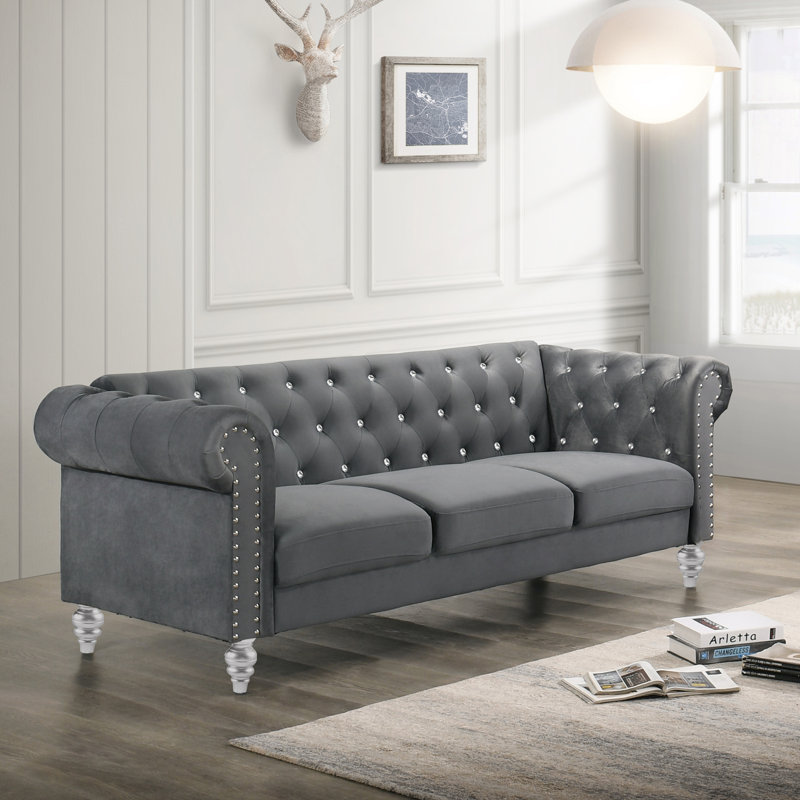 Shondra 81'' Velvet Sofa, Grey Velvet