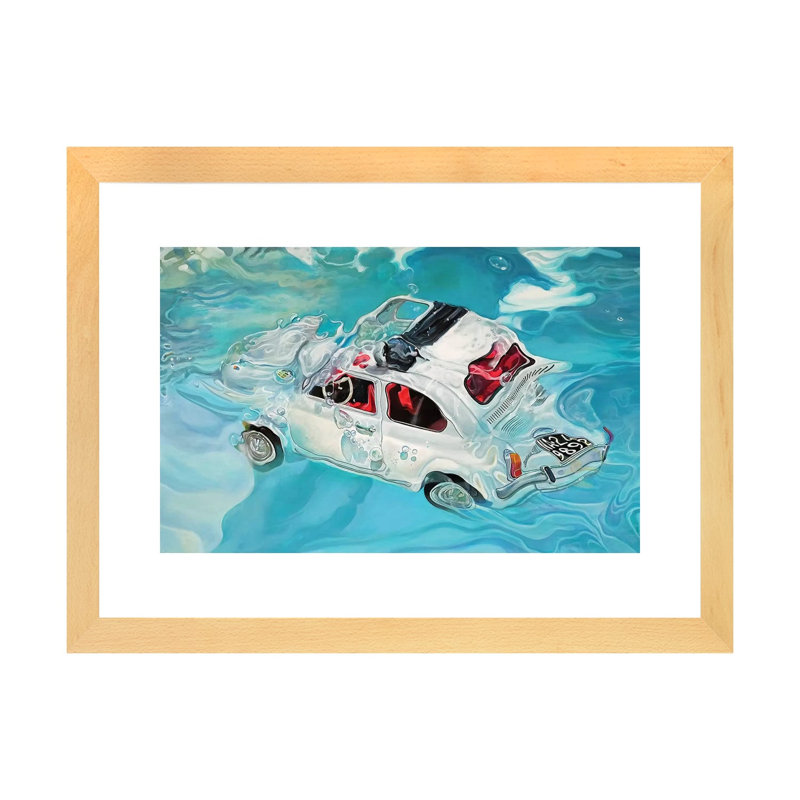 Impression, « Positano » par Marcello Petisci, H 24 po x l 32 po x P 1 po, Blanc, Toile avec cadre en bois beige