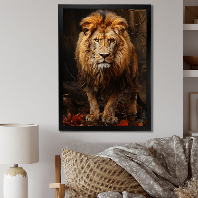 «Lion Realistic Wilderness Realistic I» sur toile, Cadre photo noir, H 20 po x l 12 po x P 1 po