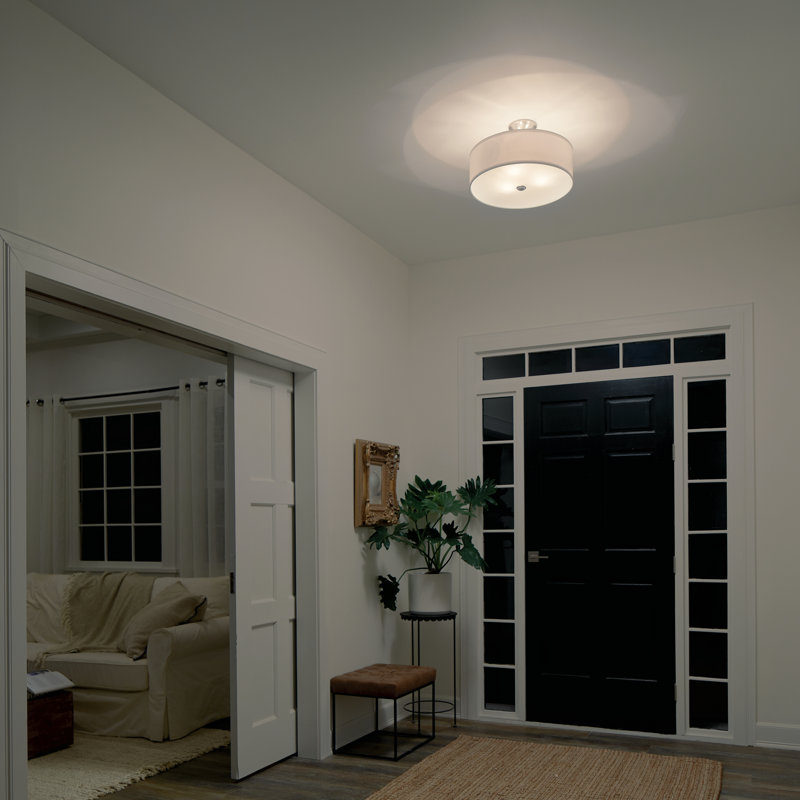 Plafonnier semi-encastré 3 lumières 18 po Hopedale, Nickel brossé