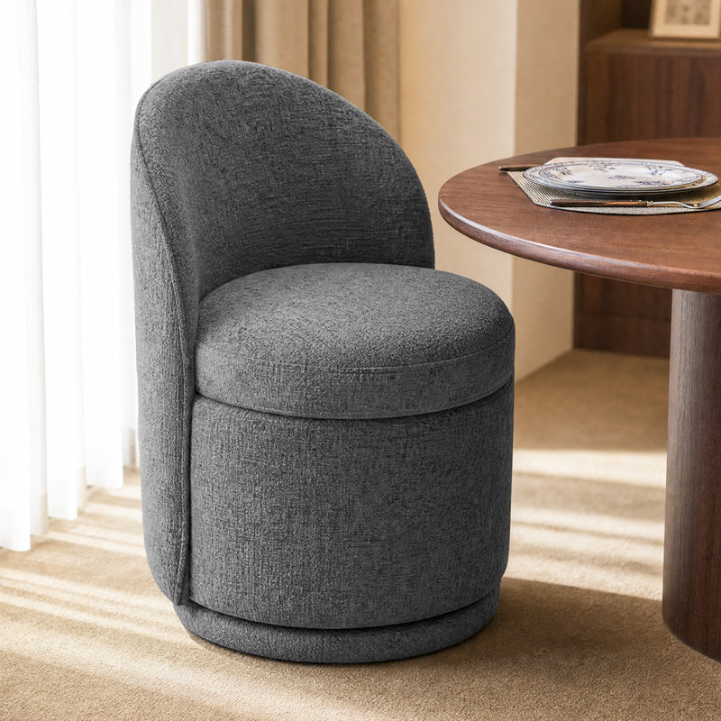 Chaise rembourrée moderne avec dossier incurvé et base ronde, Chenille gris